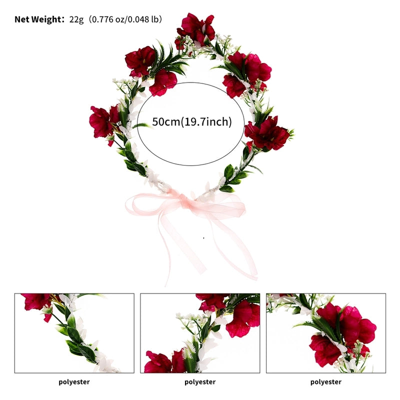 Women’s Bridal Sweet Flower Cloth Ribbon Braid Flowers Hair Band Wreath