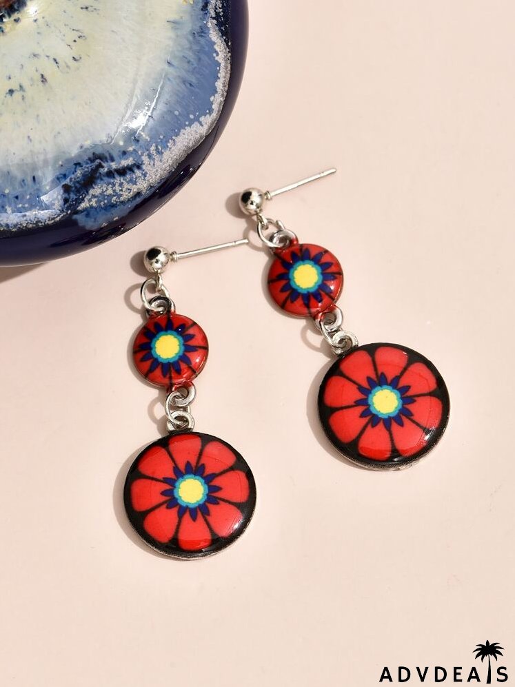 Flower Print Drop Earrings