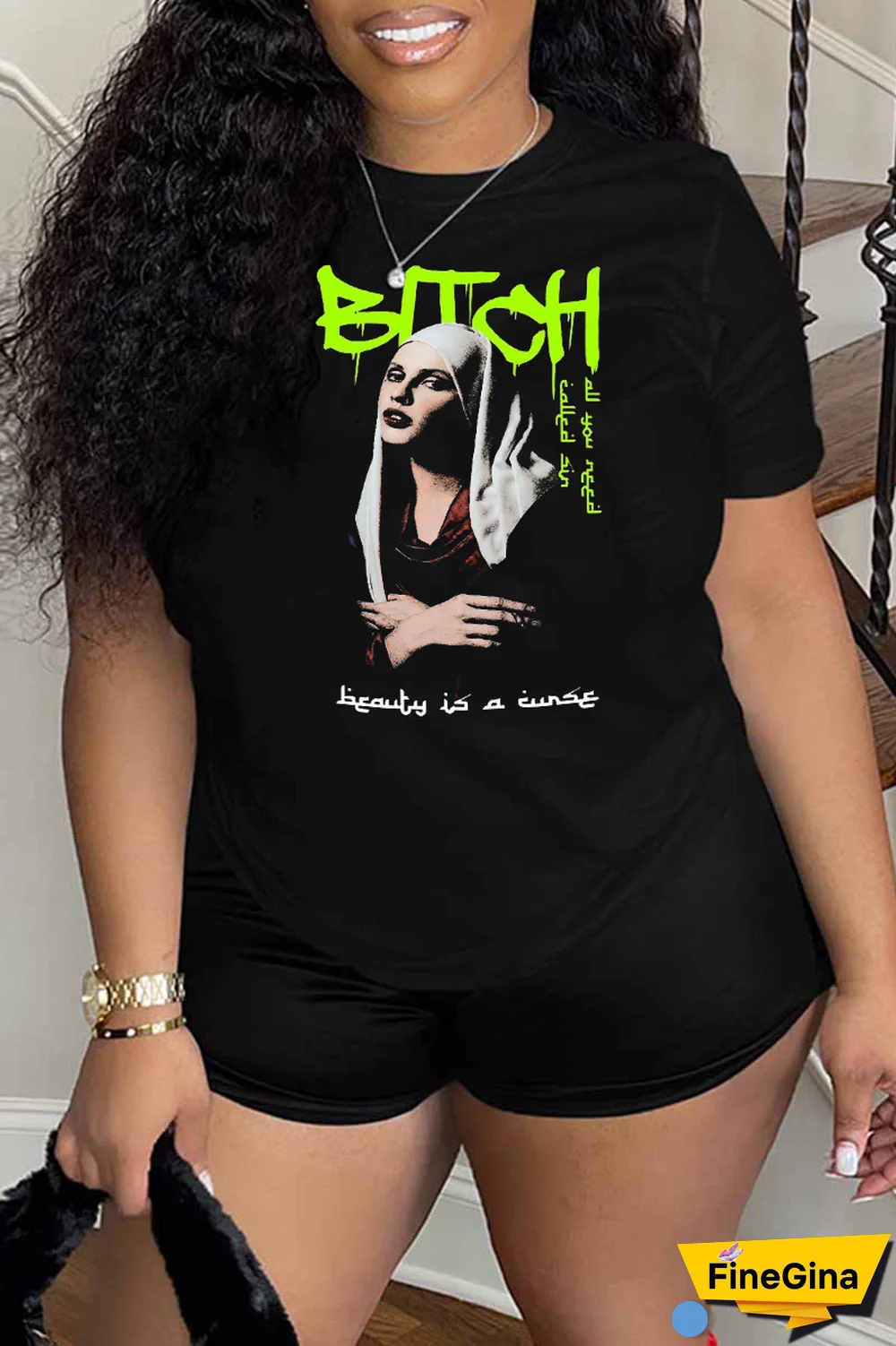 Black Street Vintage Print Patchwork O Neck T-Shirts