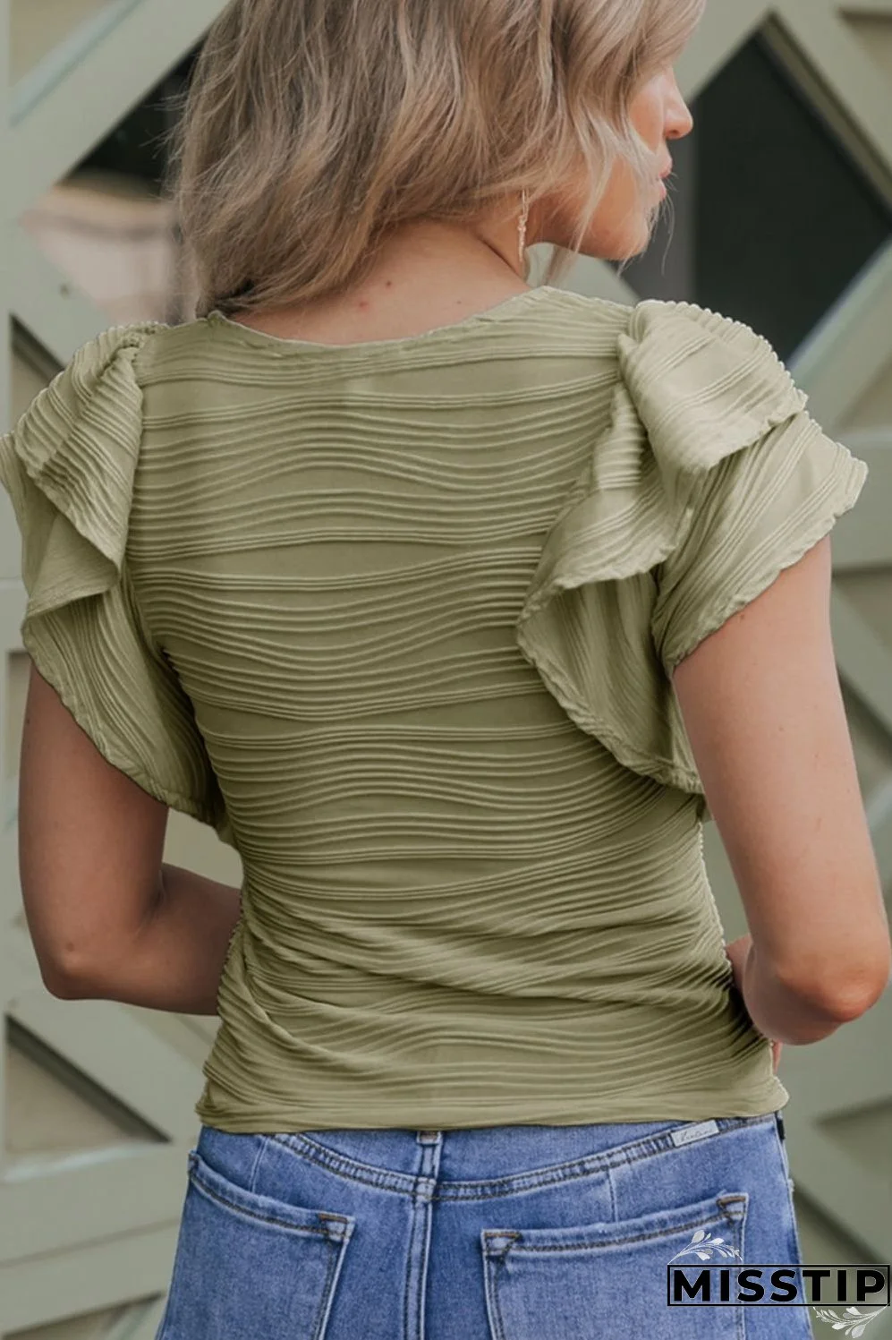 Textured Round Neck Cap Sleeve Top