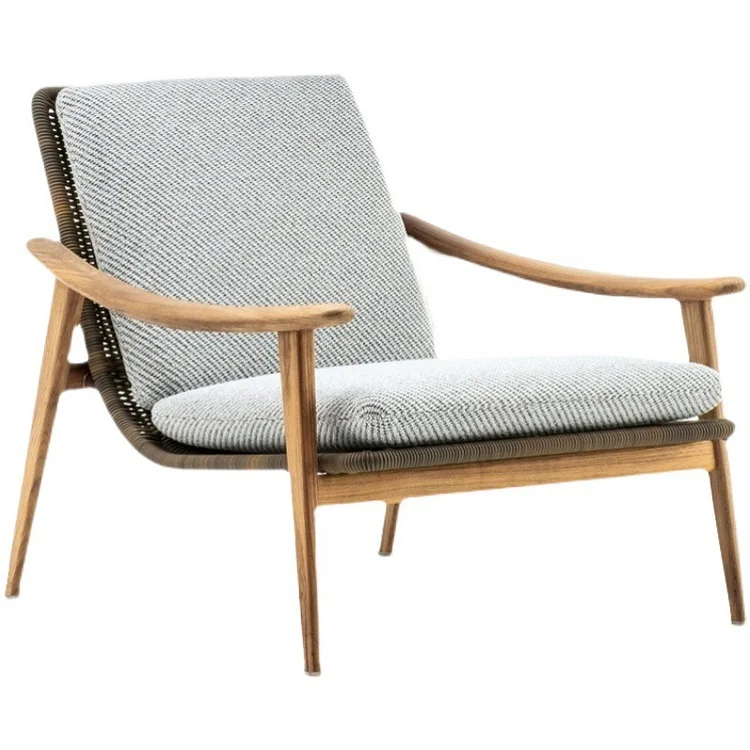Homemys Modern Minimalist Teak Outdoor Rattan Chair Sofa With Coffee Table
