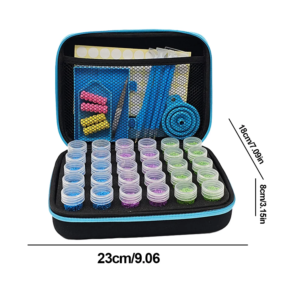 77PCS Large Capacity Blue Round Bottle Diamond Painting Kits Organizer with 30 Bottles 