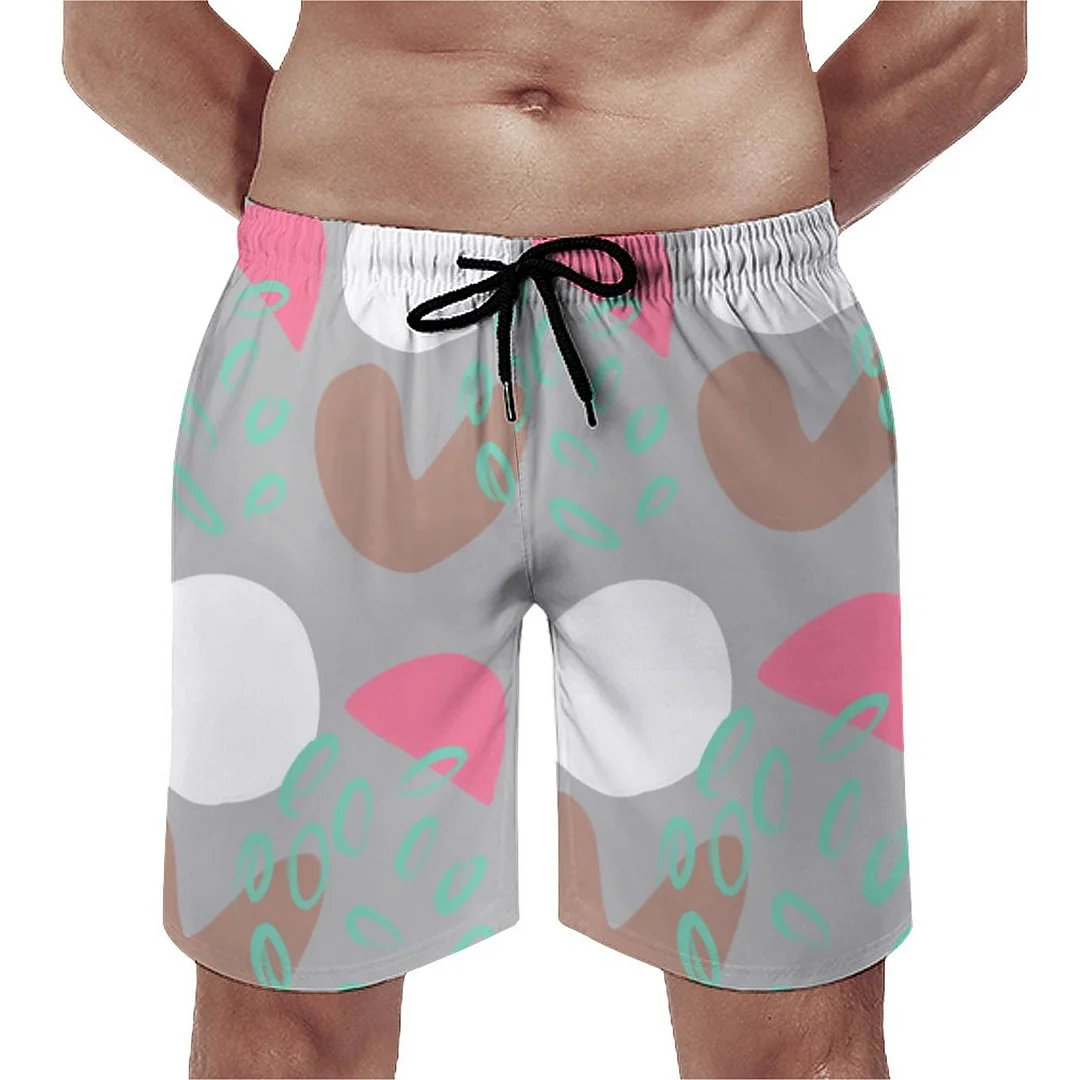 Abstract Dark Green Organic Shapes Dot Men's Swim Trunks Summer Board Shorts Quick Dry Beach Short with Pockets