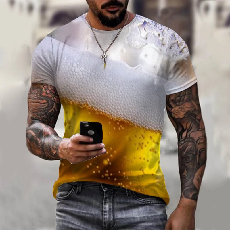 Men's 3D Print Colorblock Short Sleeve T-shirt