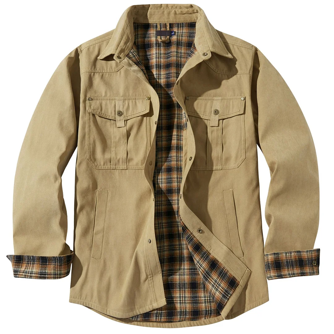 Men's Large Lapel Plaid Flannel Casual Jacket Retro Vintage Western Style Jacket Double Wear Jacket