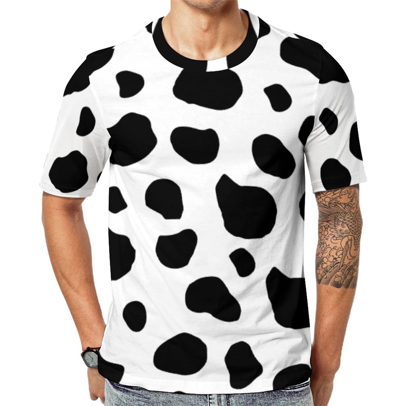 Cow Print Cow Cow Spots Black And White Short Sleeve Print Unisex Tshirt Summer Casual Tees for Men and Women Coolcoshirts