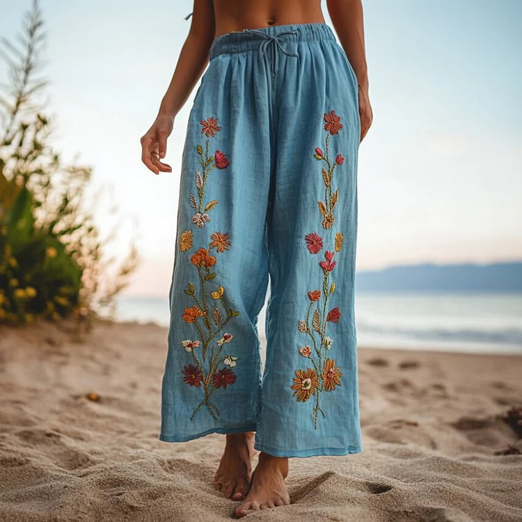VChics Women's Vintage Ethnic Floral Print Casual Pants
