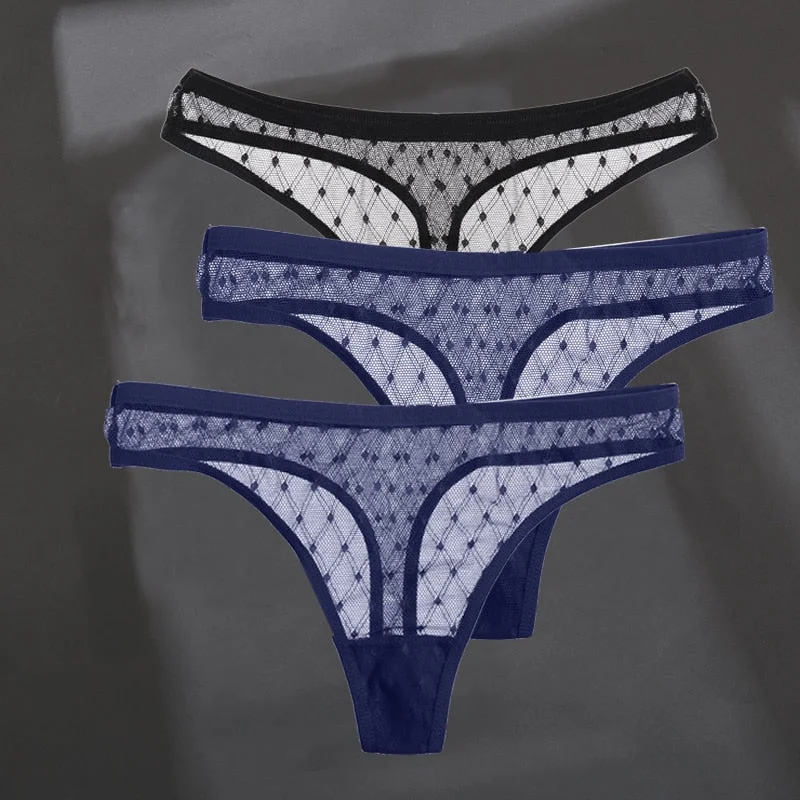 3PCS/Set Women's Panties Sexy G-String Perspective Woman Thong Low-waist Underpants Hollow Out T-back Female Underwear Lingerie