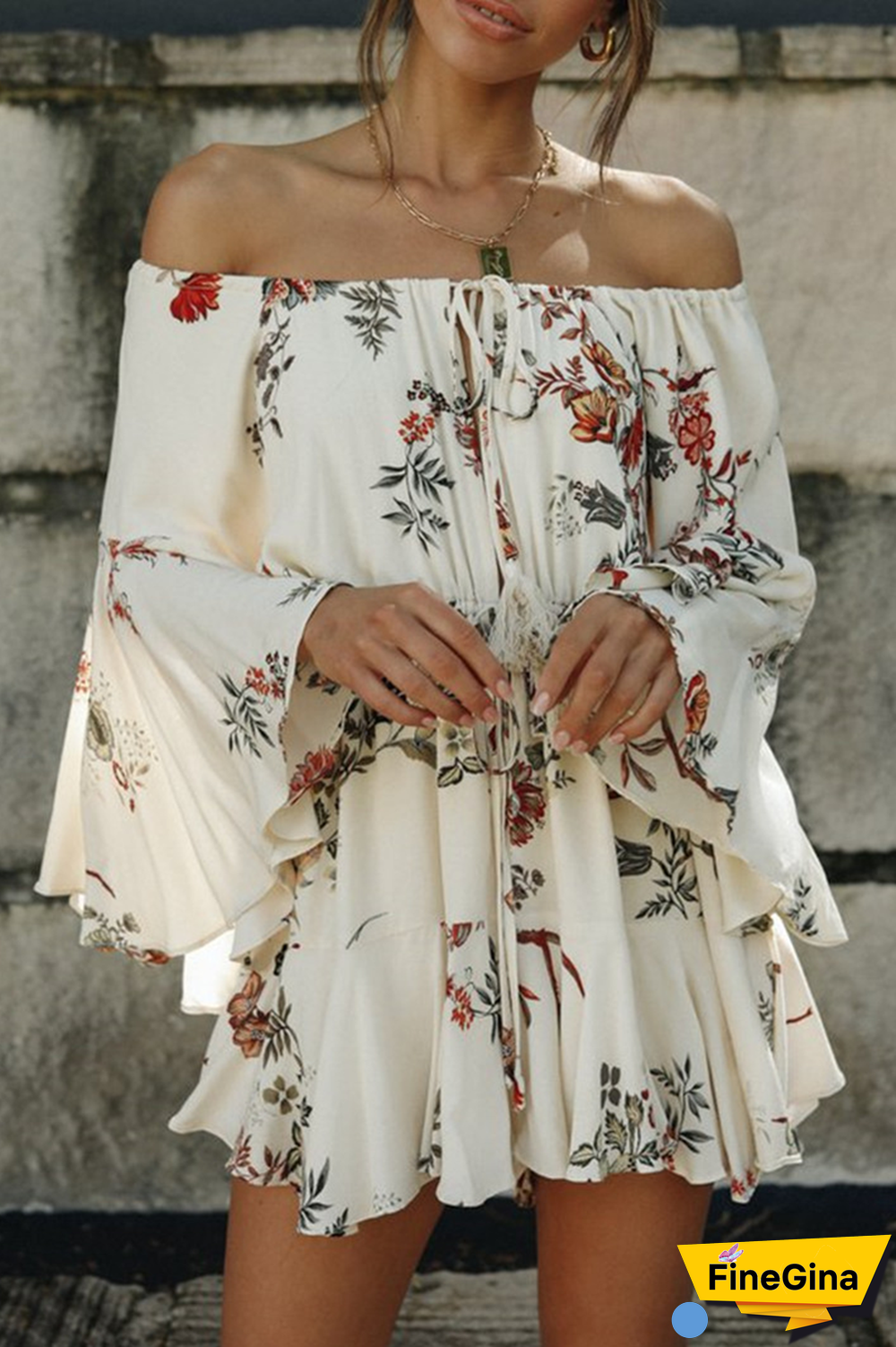 Fashion Casual Floral Split Joint Frenulum Off The Shoulder A Line Dresses