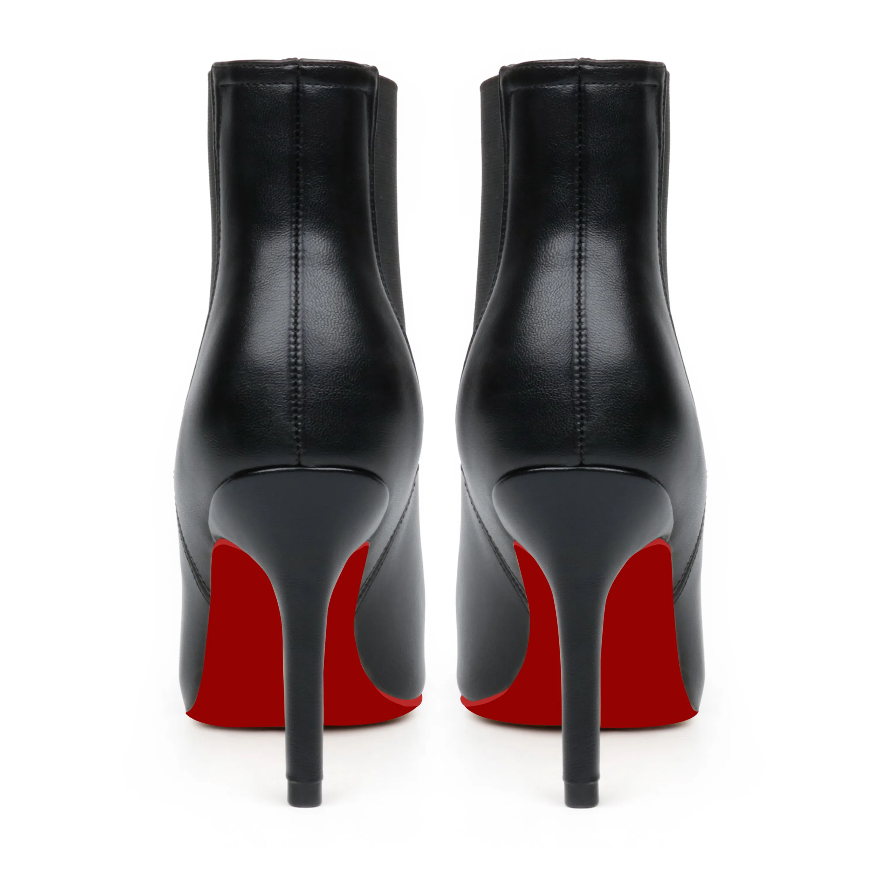 90mm Women's Ankle Boots U-Shaped Elastic Red Bottoms Mid Heel Pointed Toe Stilettos-vocosishoes