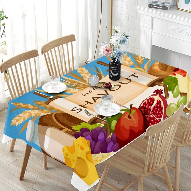 Happy Shavuot Rectangle Tablecloth Kitchen Table Decorative Waterproof Polyester Tablecloth Jewish Holiday Party Dining Decor