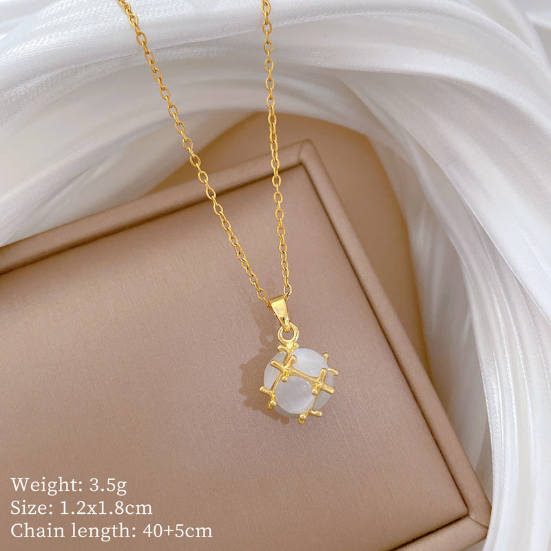 Cat’S Eye Ball Simple Personality Fashion Gorgeous Necklace Female Versatile Clavicle Chain Titanium Steel