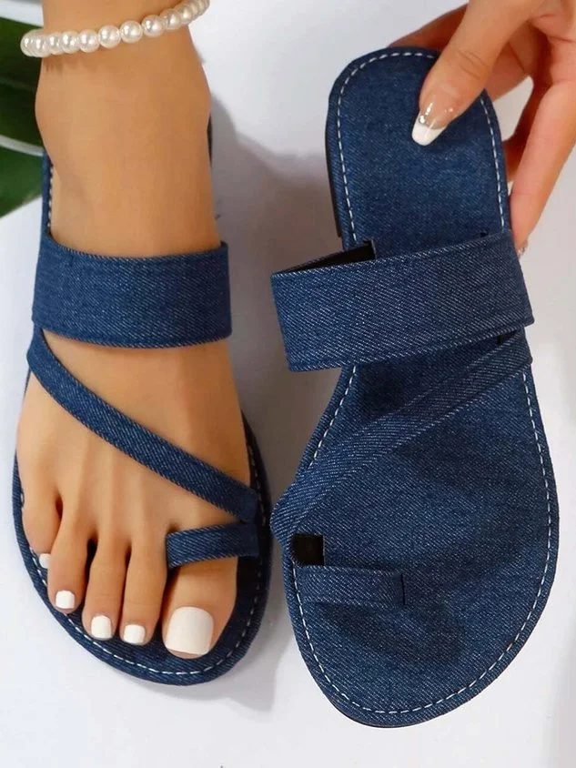 Casual Denim To Ring Slide Sandals socialshop