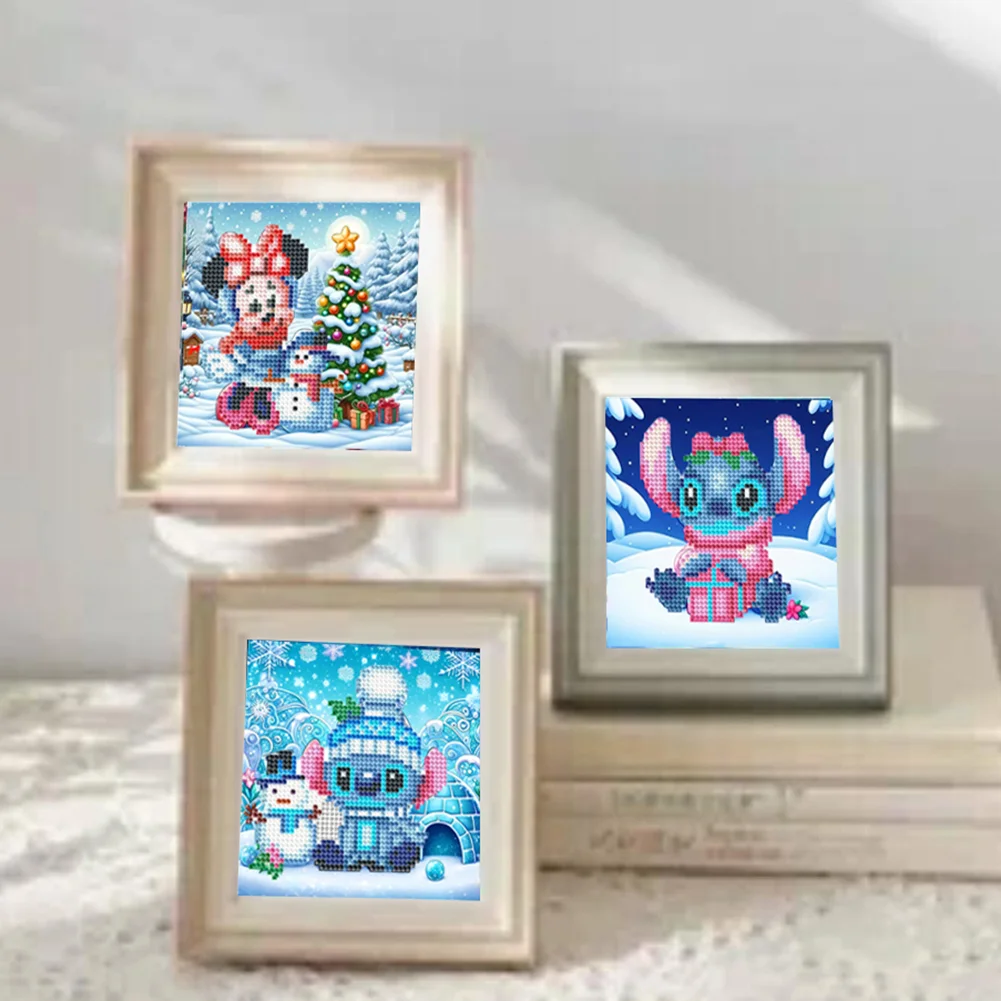 12pcs Cartoon DIY Mini Round Diamond Painting Set Desktop Decor No Frame15x15cm