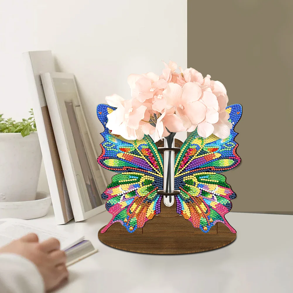 DIY Wooden Butterfly Diamond Painting Flower Vase Ornaments for Home Office Decor