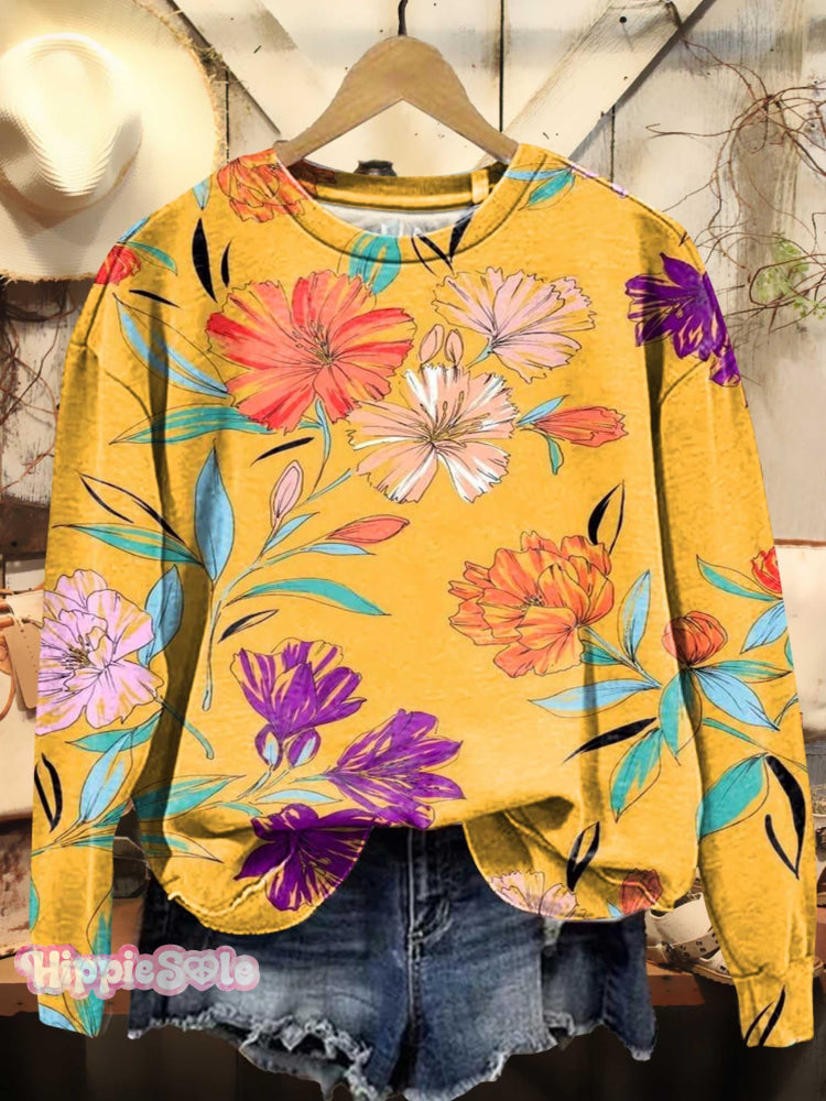 Vintage Floral Print Casual Sweatshirt Multicolor / S