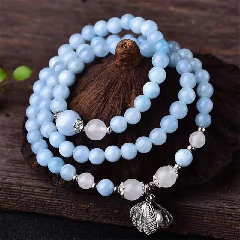 Aquamarine Peace Shell Charm Bracelet