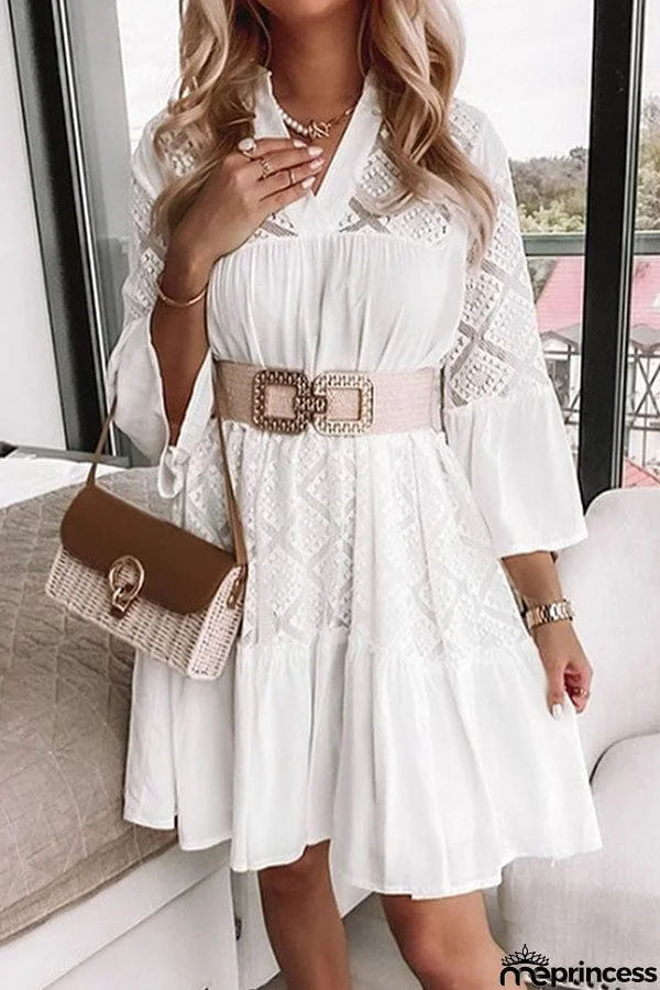 Lace Hollow Stitching Ruffled Mini Dress
