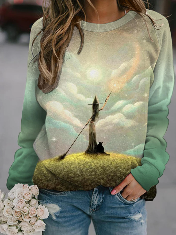 Spellcasting Witch Print Long Sleeve Sweatshirt