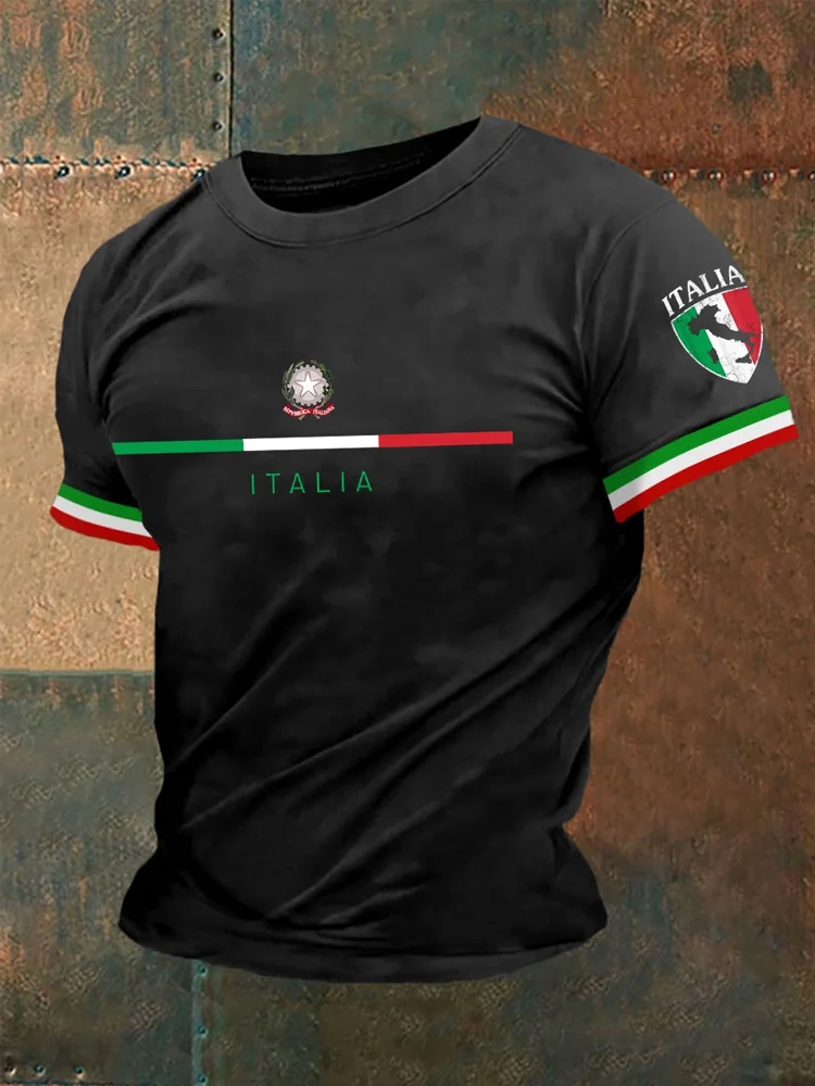 Polo casual da uomo con stampa della bandiera italiana