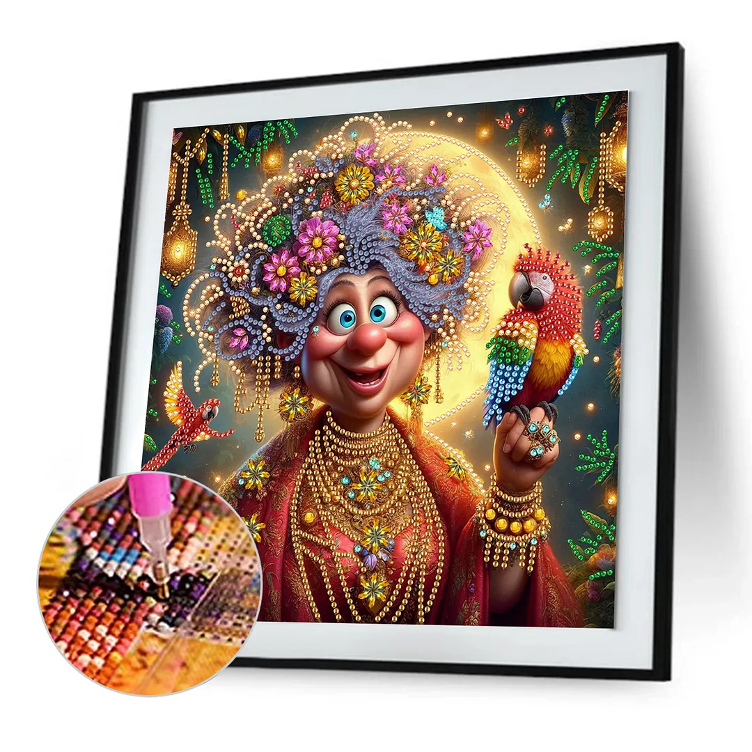 Lovely Old Lady - Diamond Painting - Partial Special Shaped Drill(Canvas|30*30cm)