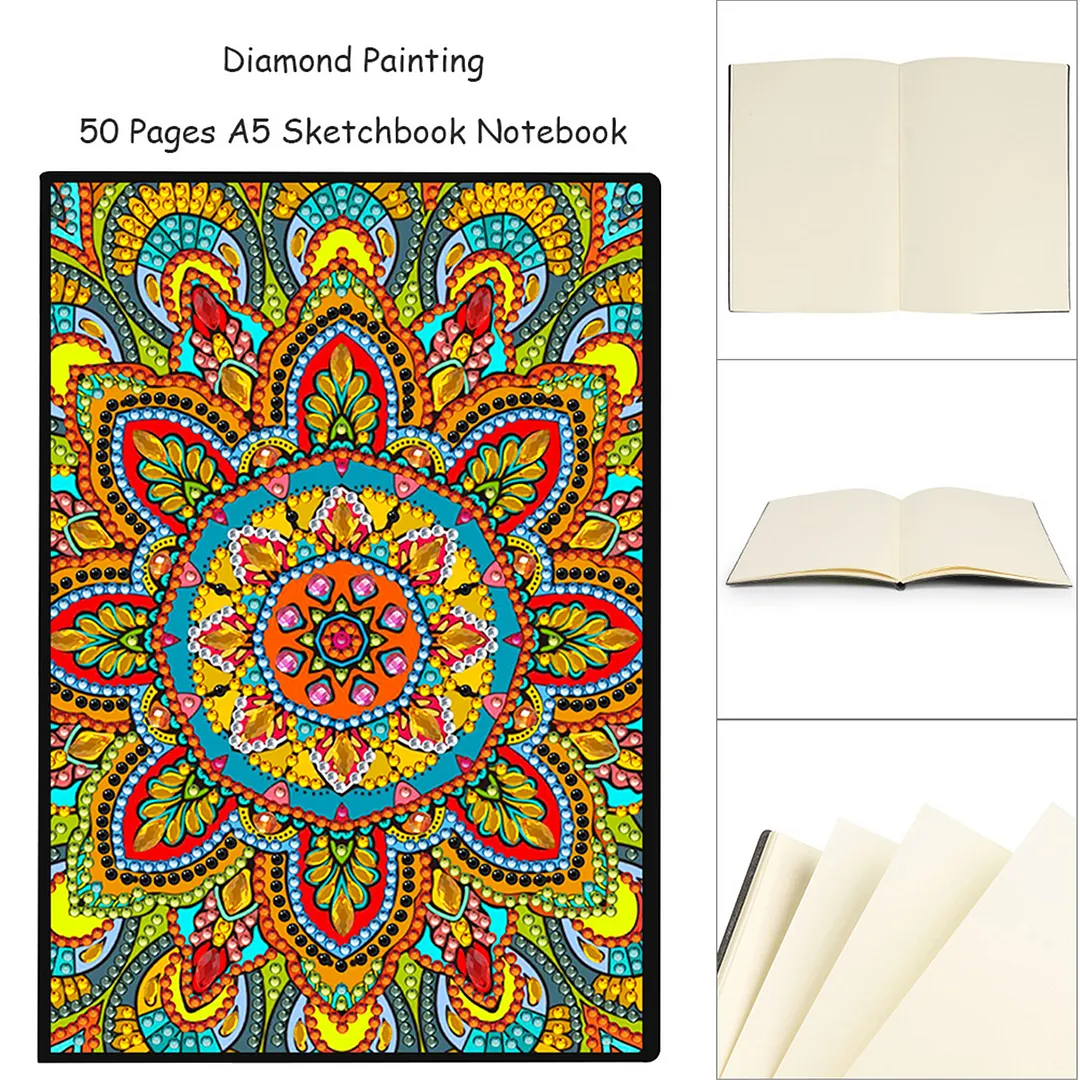 DIY Flower Diamond Painting Journals Notebooks 50 Pages A5 No Lines Special Shaped Diamond Art Kits for Beginners Craft Lovers and Artists (Mandala)