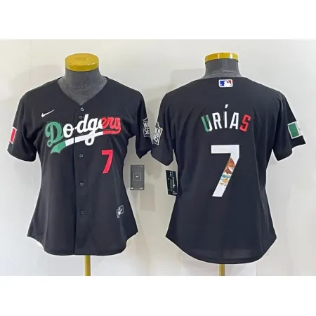 Women's Los Angeles Dodgers #7 Julio Urias Black Cool Base Stitched Jersey(Run Small) 5D1B