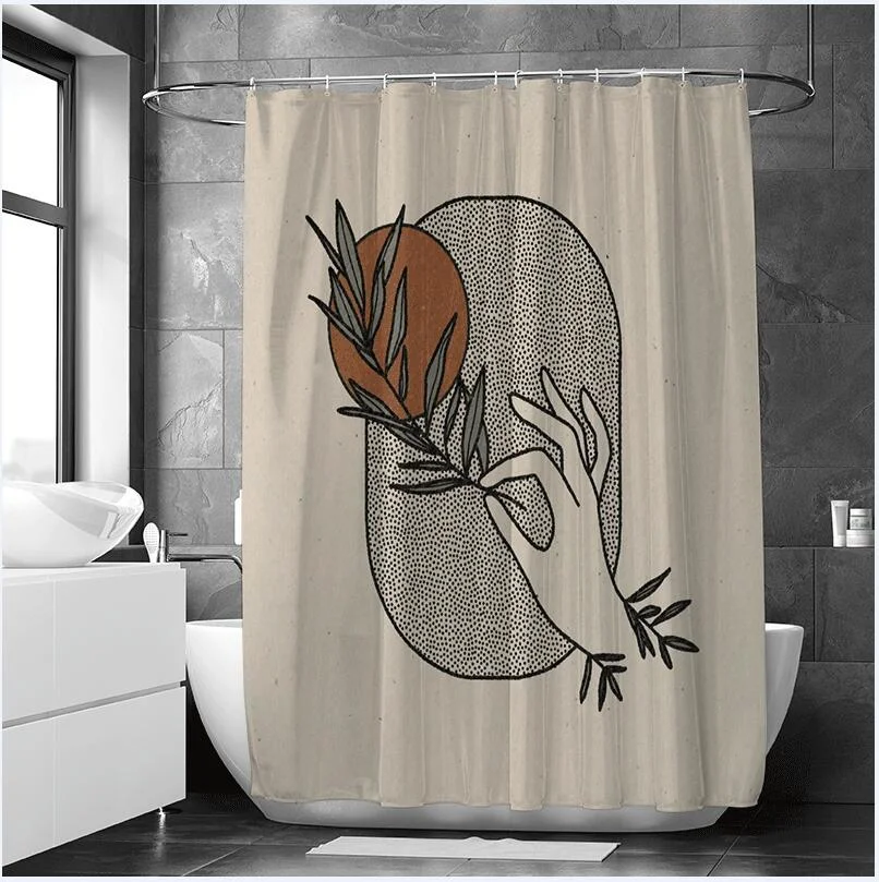 Morandi Simple Strokes Shower Curtain 100% Polyester Simple Korean Style Shower Curtain Bathroom Set Waterproof Shower Curtain