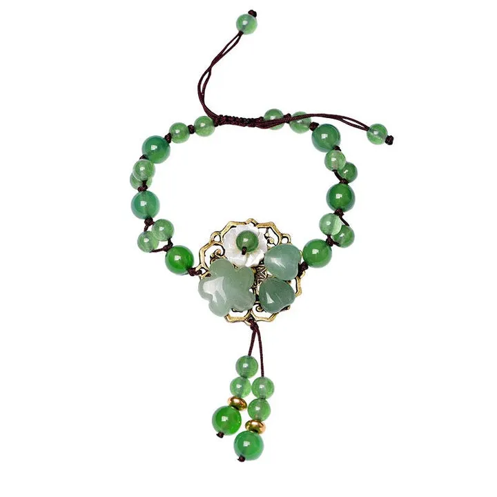 Dangling Flower Natural Green Jade Luck Bracelet