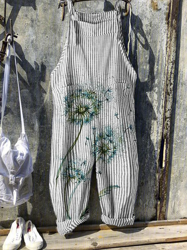 Dandelion print casual loose striped jumpsuit