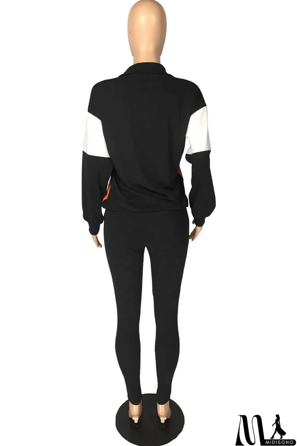 MidiSono - Fluorescent green Casual Striped Print Zippered Split Joint Mandarin Collar Long Sleeve Two Pieces