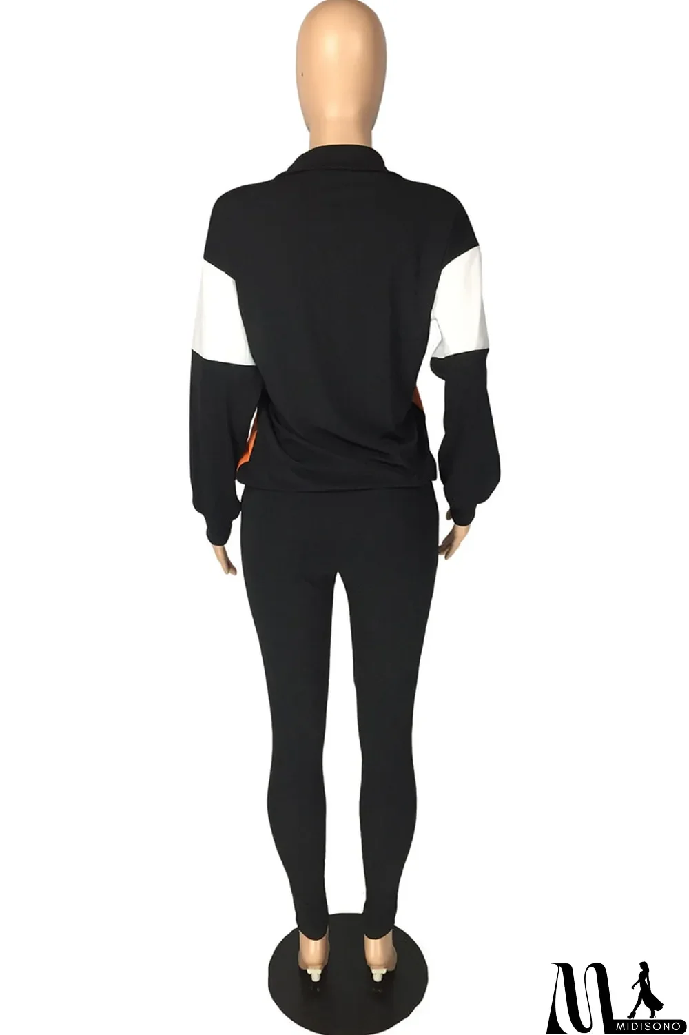 MidiSono - Fluorescent green Casual Striped Print Zippered Split Joint Mandarin Collar Long Sleeve Two Pieces