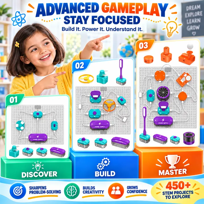 BEBANG Science Kits for Kids, Circuit Board for Kids with 450+ Projects Snap-Together Circuit Building Kit with Lights, Sound, Flying Saucer, School Family STEM Toy Gift for Boys Girls