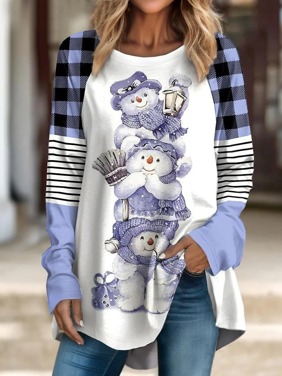 Women's Long Sleeve Scoop Neck Graphic Printed Tops