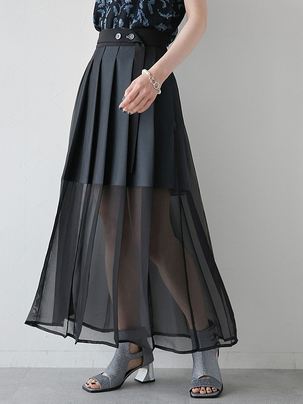 Solid Color Waist Button Pockets Pleated Skirts