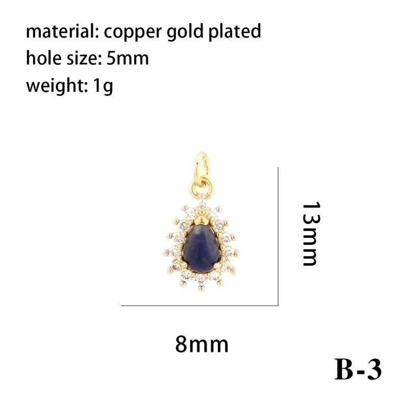 Minimalist Oval Water Droplets Heart Shape Stone Copper Plating Inlay Zircon 18k Gold Plated Charms