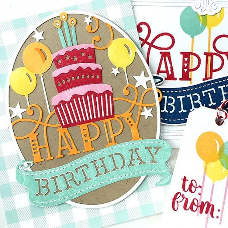 happy Birthday cake card Metal Cutting Dies Stencil Scrapbooking Photo Album Card Paper Embossing Craft DIY