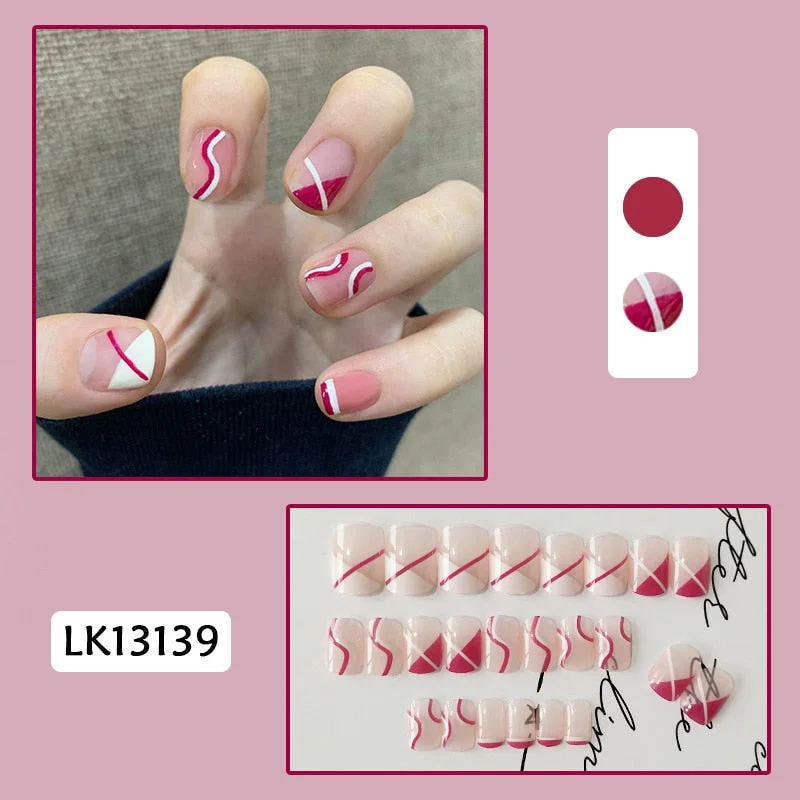 24Pcs Fashion Short Round Head Fake press on Nail Cute MilkTea Color Shiny Gold Foil Blooming Gradient artificial nail with glue-Nail Inspo