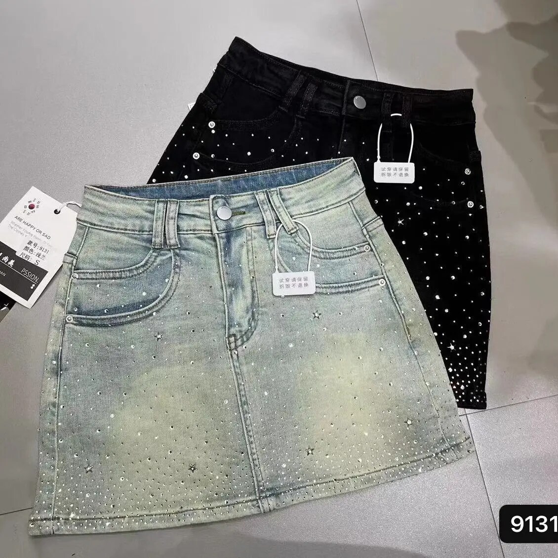 Krillerbot royalty Falda de mezclilla con diamantes de imitación para mujer, falda de mezclilla adelgazante Retro, línea A, novedad de verano 2025