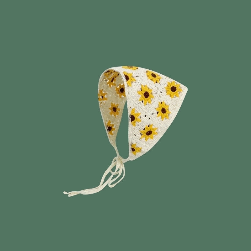 Sweet Handmade Mushroom Strawberry Crocheted Scarf French Triangle Scarf Closed Toe Women’s Net Red Knitted Hair Band Headband