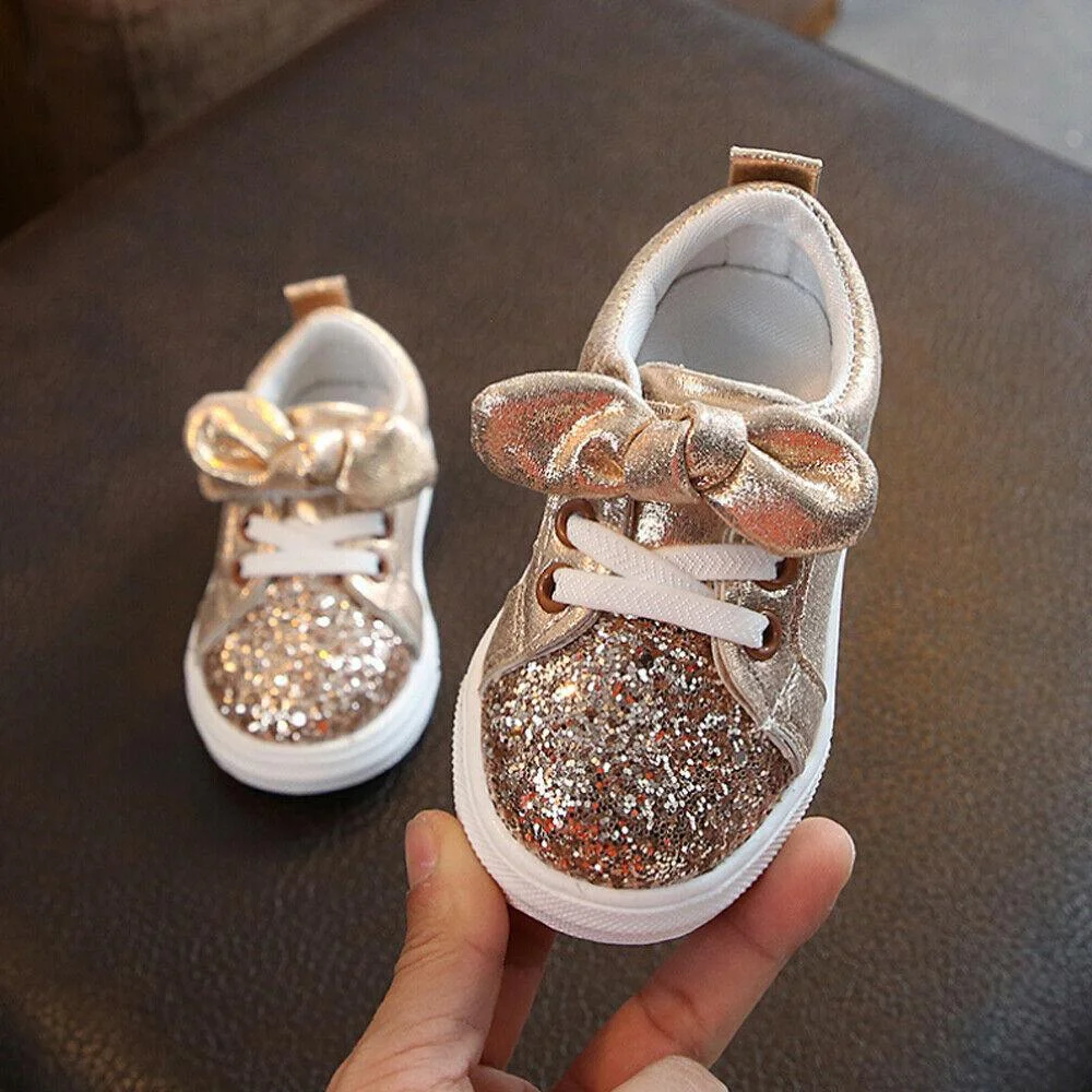 2019 Children Four Season Shoes 1-3 Years Toddler Baby Girls Bow Sequin Crib Shoe Trend Casual Shoes Glitter Bowknot Dress Shoes
