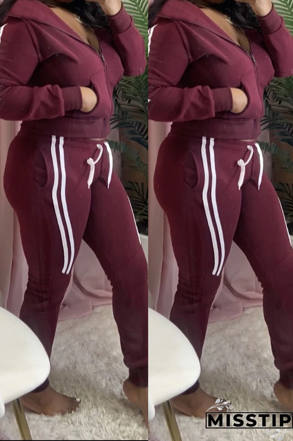 Black Casual Solid Patchwork Hooded Collar Long Sleeve Regular Sleeve Regular Two Pieces