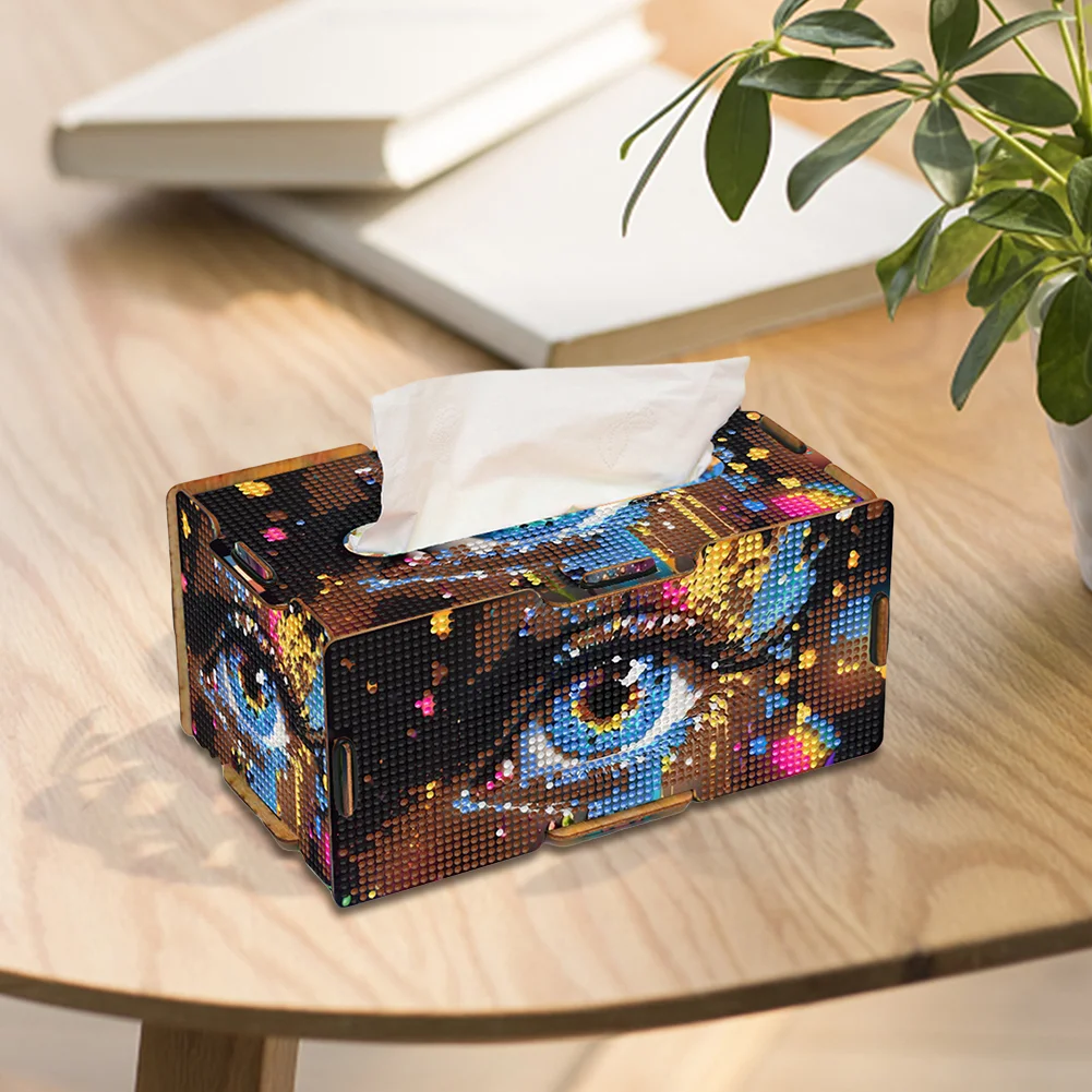 Colored Eyes Diamond Painting Tissue Box Wooden Diamond Art Tissue Storage Box