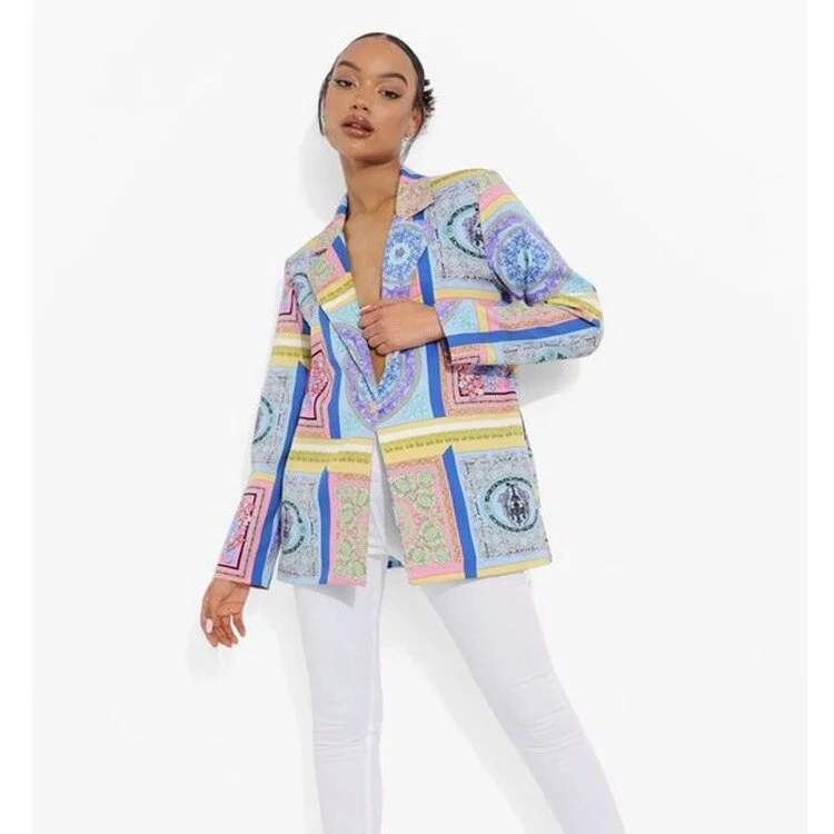 Women's Colorful Blazer Street Plaid Single Button Top Green Thin Fashion Retro Casual Streetwear Office Lady Coat Blazer Women