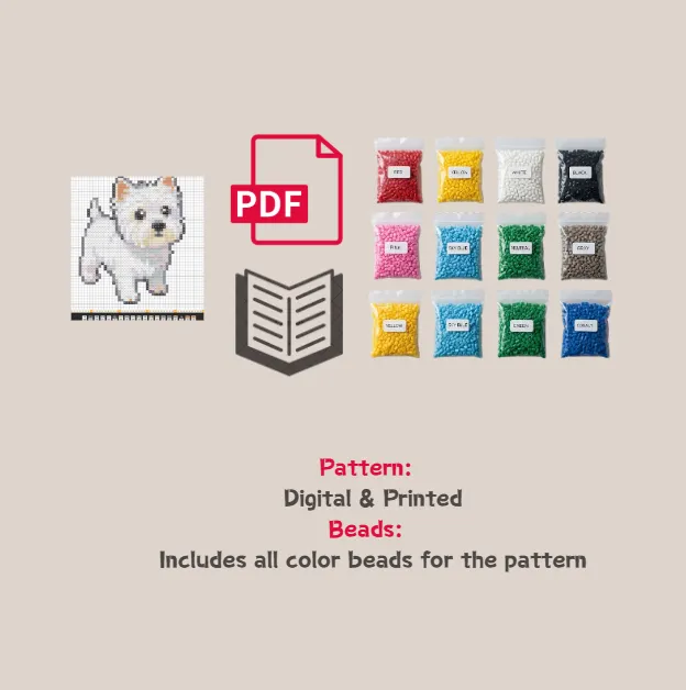 Cute Westie Puppy Pattern Fuse Bead Kit  | Cute DIY Fuse 1220 Beads Set