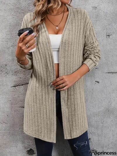 Ribbed Open Front Dropped Shoulder Cardigan