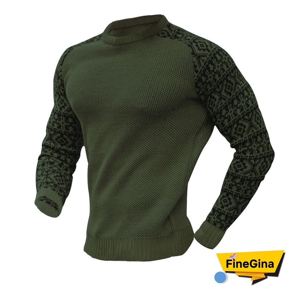 Army Green Men's Early Autumn Sweater Pullover Colorblock Knitwear T-Shirt