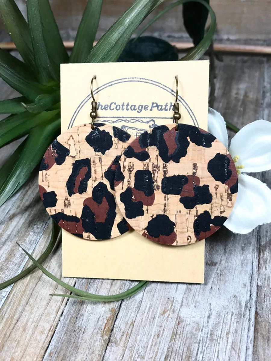 Leopard Round Leather Earrings