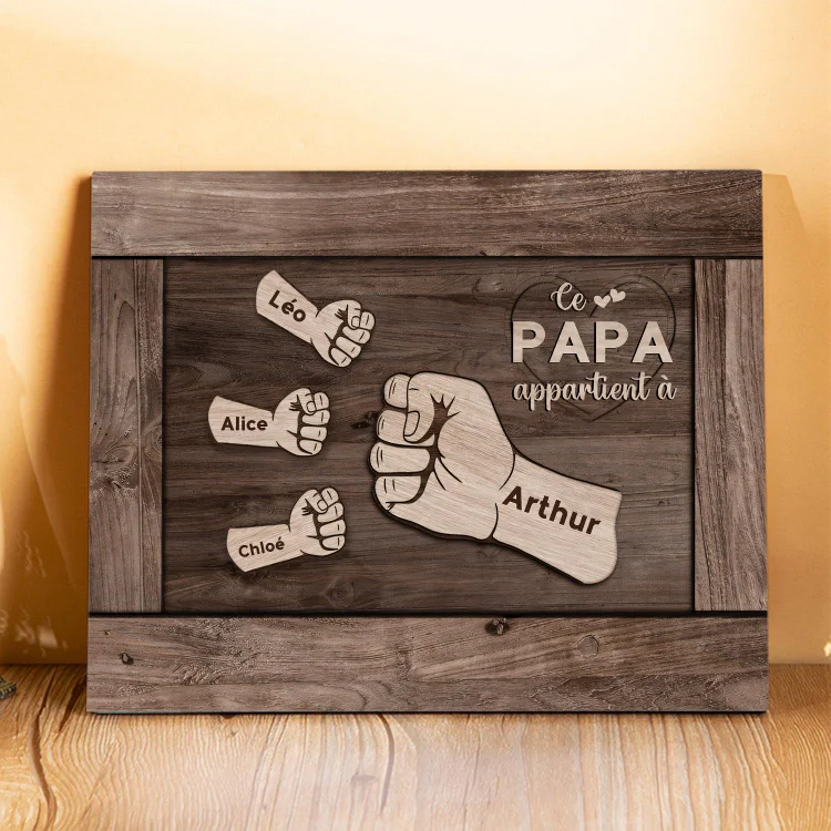 À Mon Papa/Papy-Cadre Imprimé en Bois Poings 4 Prénoms Personnalisés avec Texte Jessemade FR
