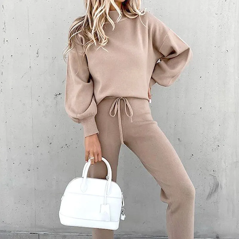 Women's Tracksuit 2 Piece Sets Autumn Solid Fashion Casual Outfits Long Sleeve Tops High Waist Bandage Pants Oversized Hoodies